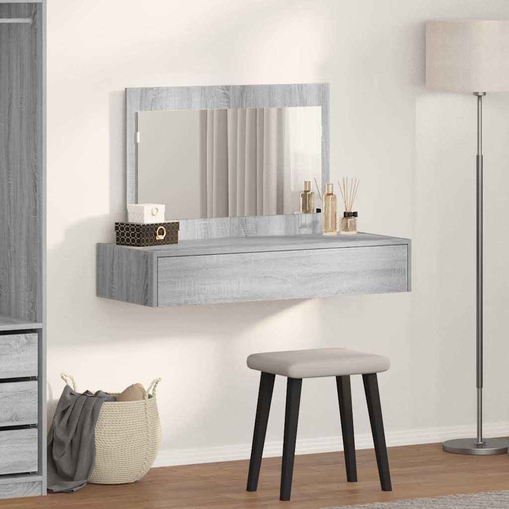 Modern Grey Sonoma Dressing Table Vanity Set Mirror Drawer Engineered Wood