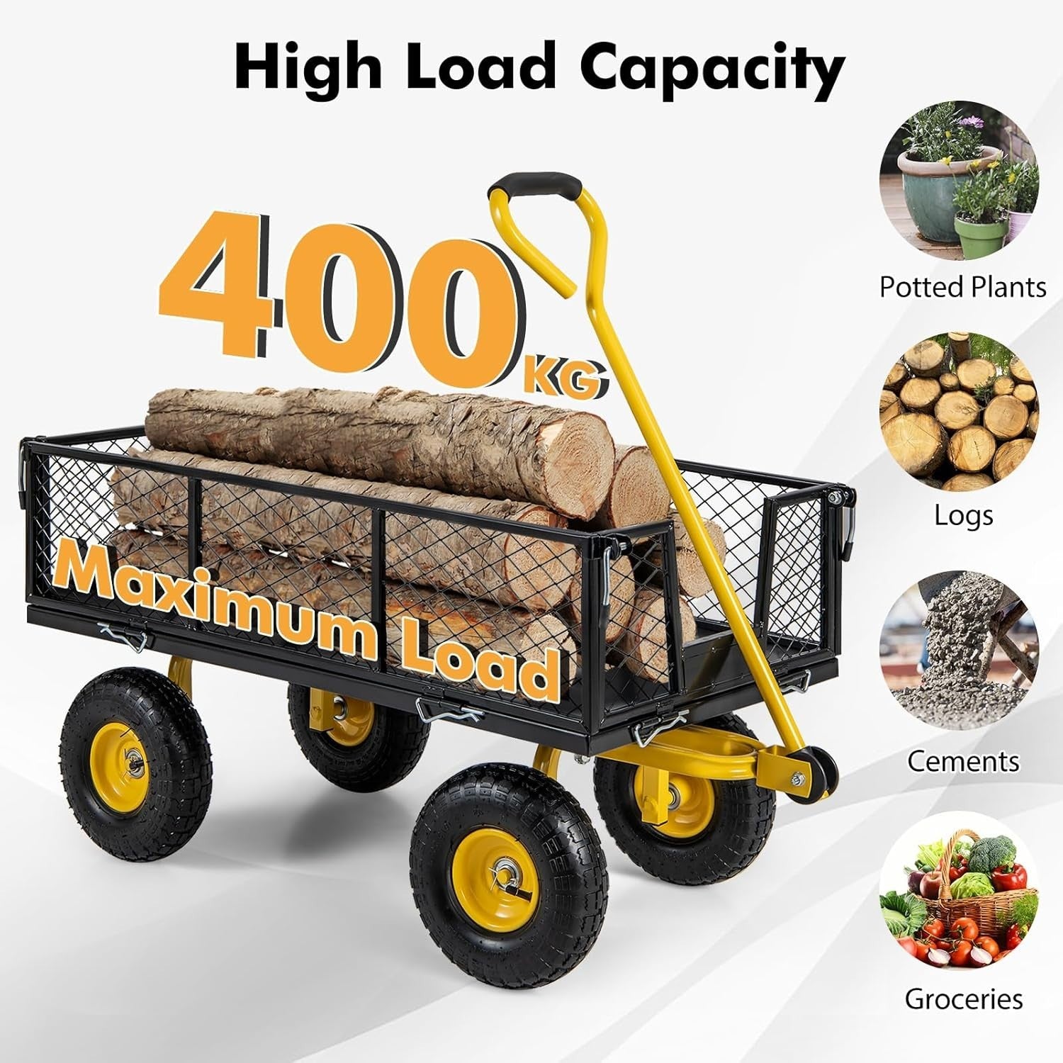3-in-1 Heavy Duty Garden Cart 400kg Utility Wagon Flatbed w/ Removable Sides