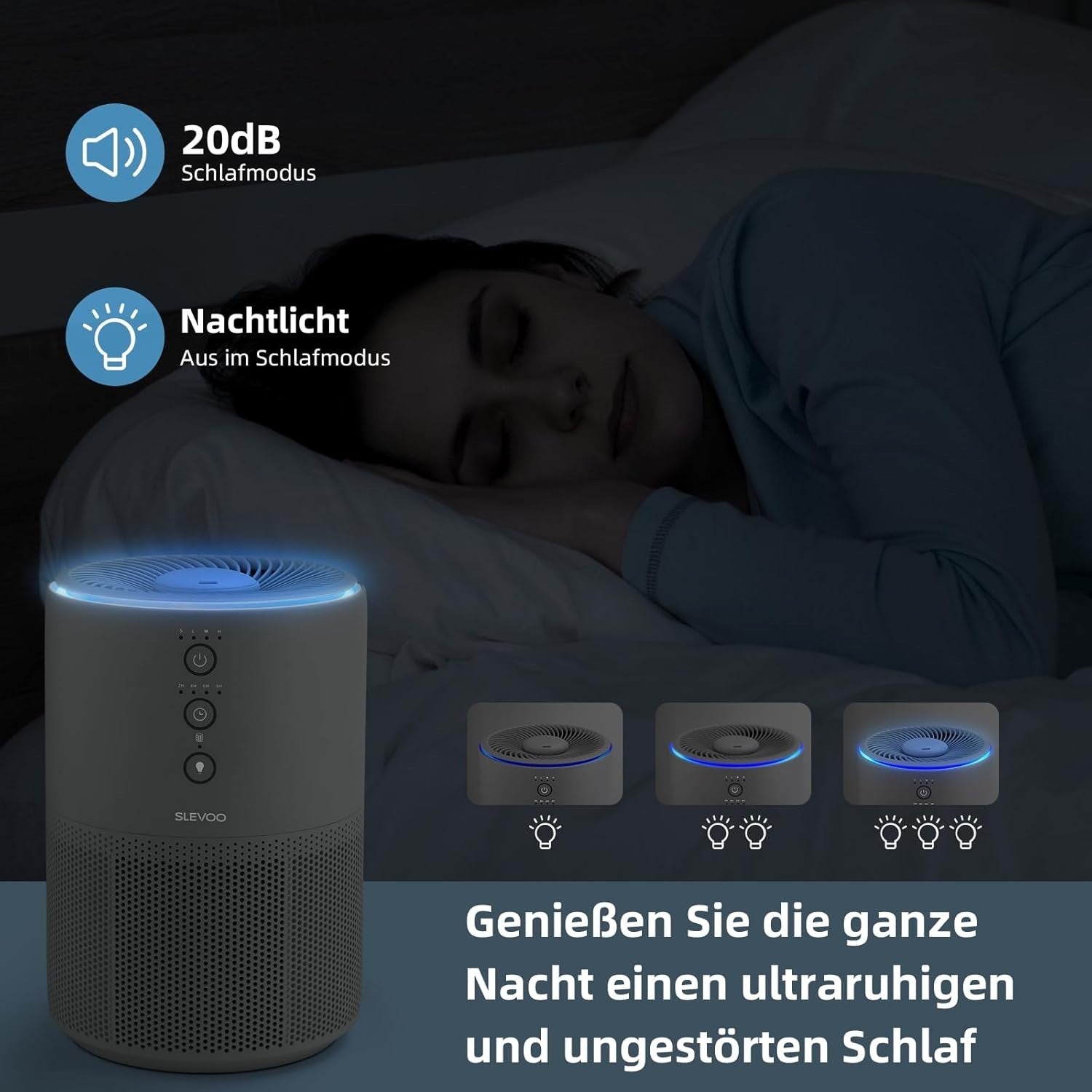 Quiet H13 HEPA Air Purifier Home Bedroom Aroma Pet Odour Grey