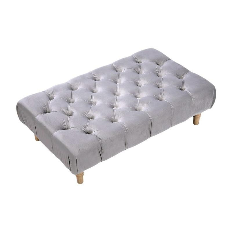 Grey Tufted Rectangle Velvet Footstool Ottoman Seat Bench 100cm Wide