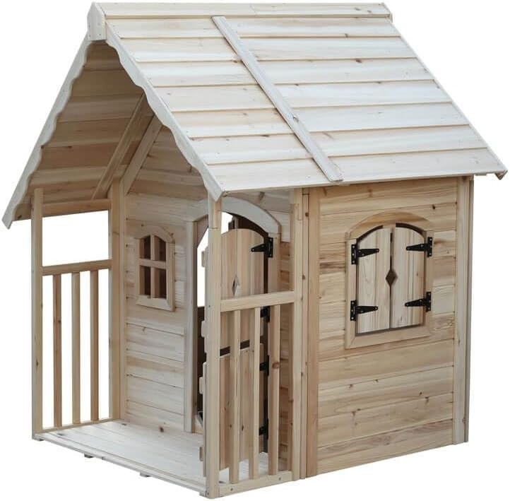 Wooden Kids Garden Playhouse Natural Outdoor House Fir Wood