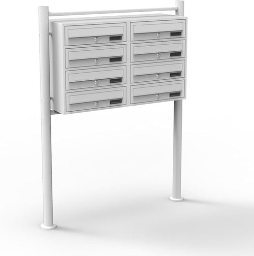 8 Door Lockable Mailbox System White Steel Post Mounted Letter Box