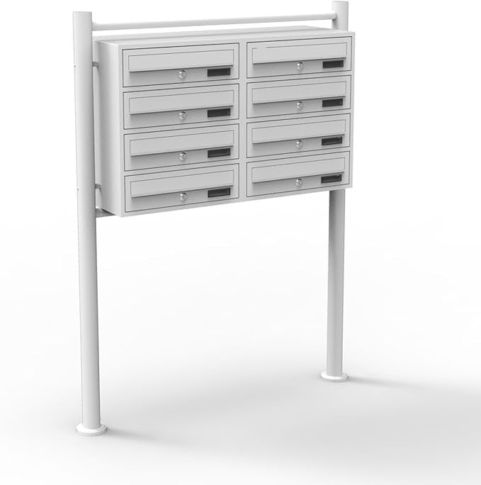 8 Door Lockable Mailbox System White Steel Post Mounted Letter Box