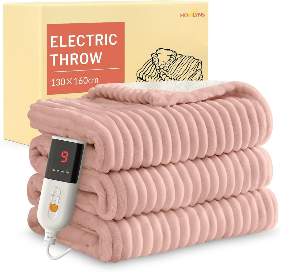 Electric Heated Throw Blanket 160x130cm Fast Heat Timer Sherpa