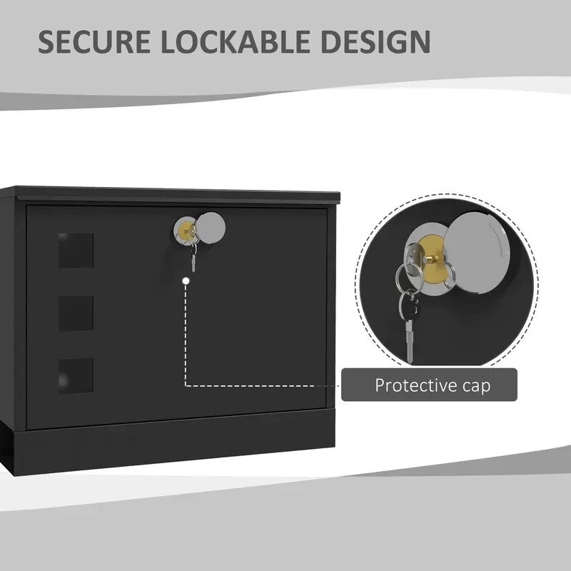 Wall Mounted Post Box with Lock – Modern Black Steel Mailbox
