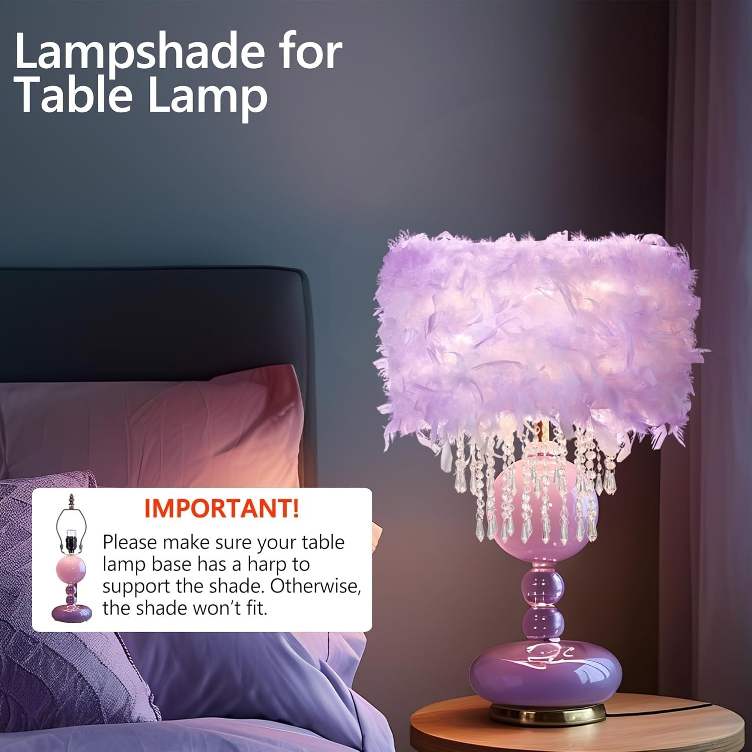 Purple Feather Lampshade Drum Acrylic Beads Ceiling Pendant Table Light