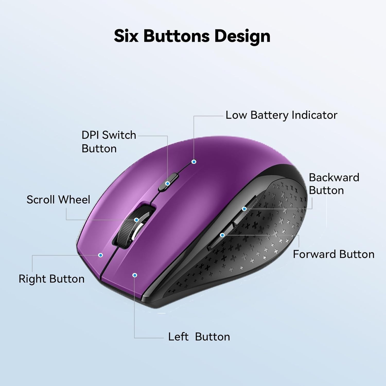 Wireless Bluetooth Mouse 4800DPI Ergonomic Silent Click Long Battery Purple