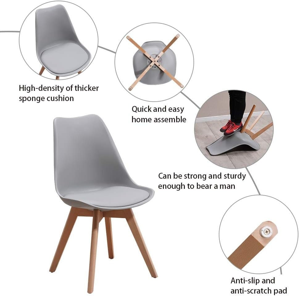 Modern Grey 4-Seater Dining Table Set | PU Leather Chairs | Solid Wood Legs