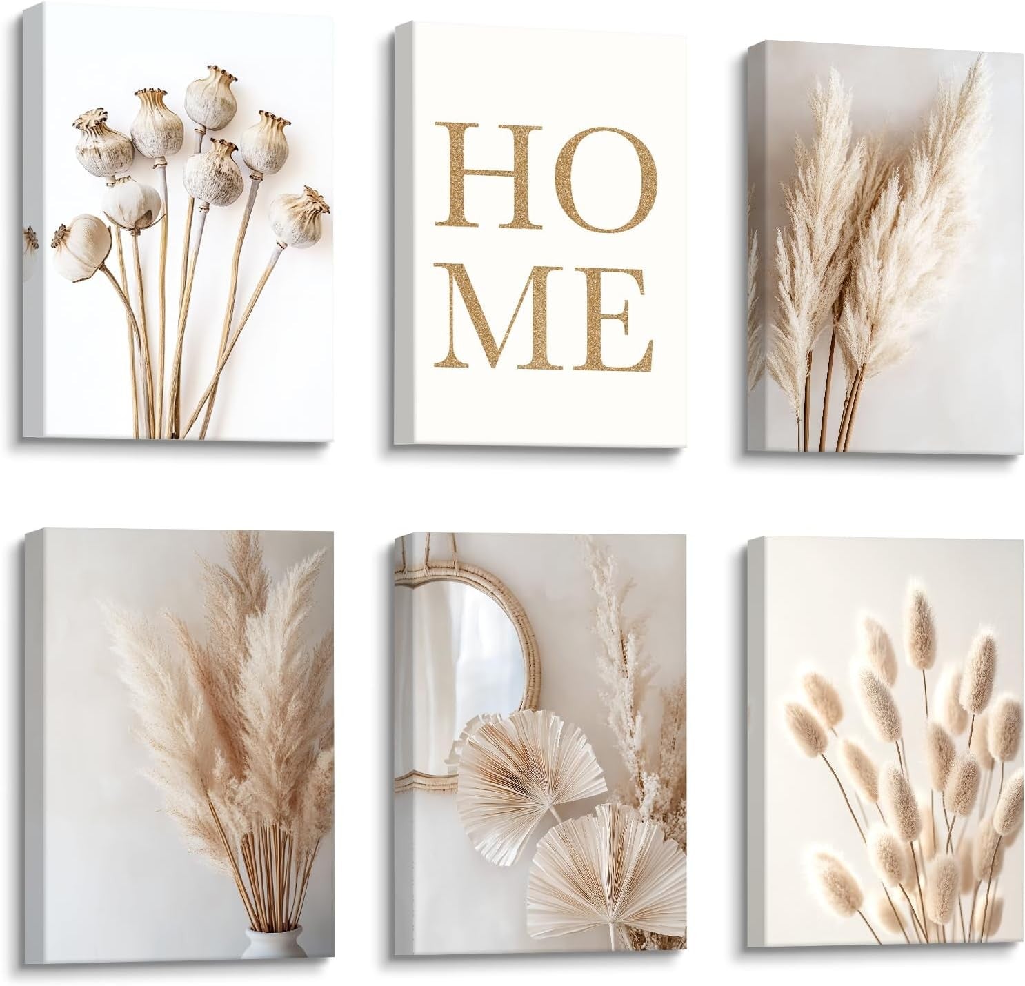 Boho 6‑Piece Wooden Framed Canvas Wall Art Set 20x30cm Botanical