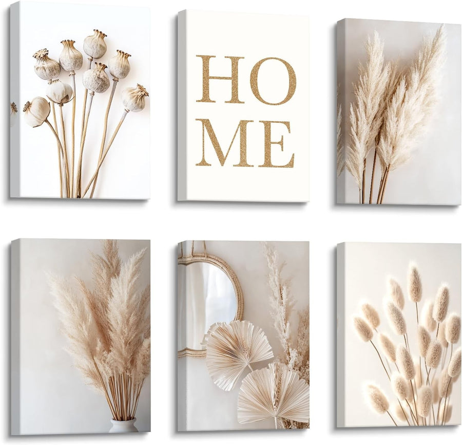Boho 6‑Piece Wooden Framed Canvas Wall Art Set 20x30cm Botanical