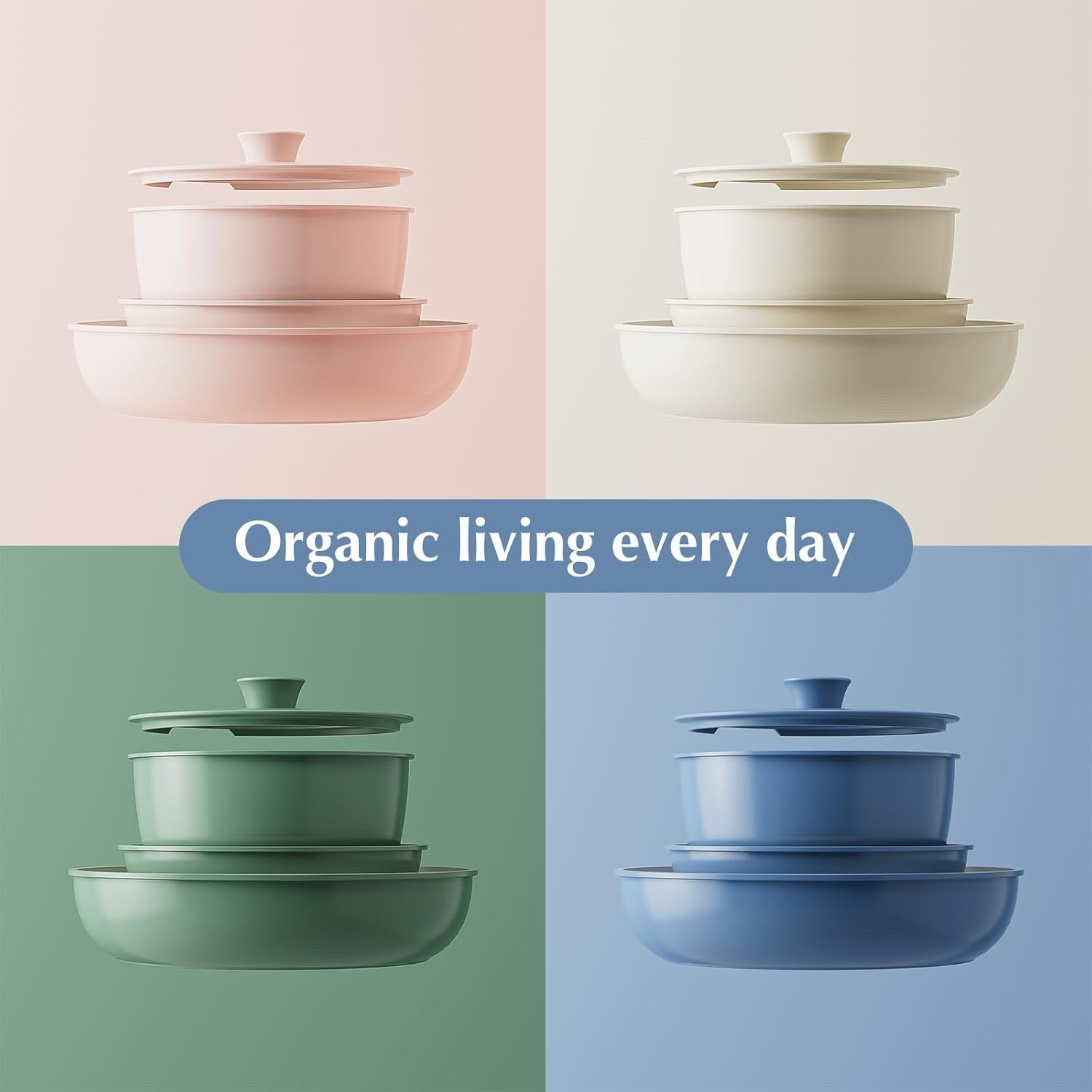 5pcs Green Non Stick Ceramic Cookware Set with Detachable Handle Induction Safe