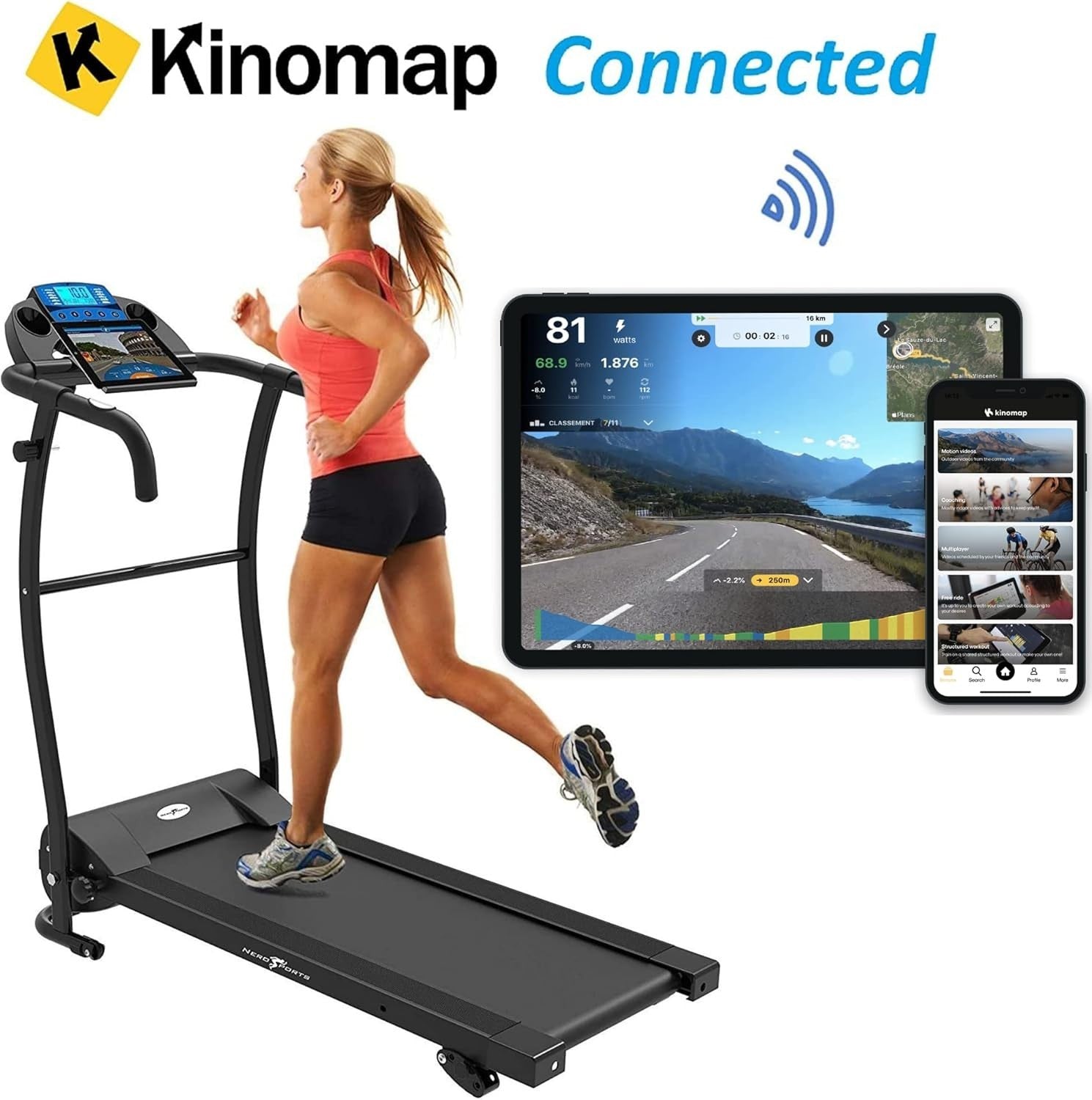 Foldable Electric Treadmill 3-Level Incline Bluetooth App Fitness Machine