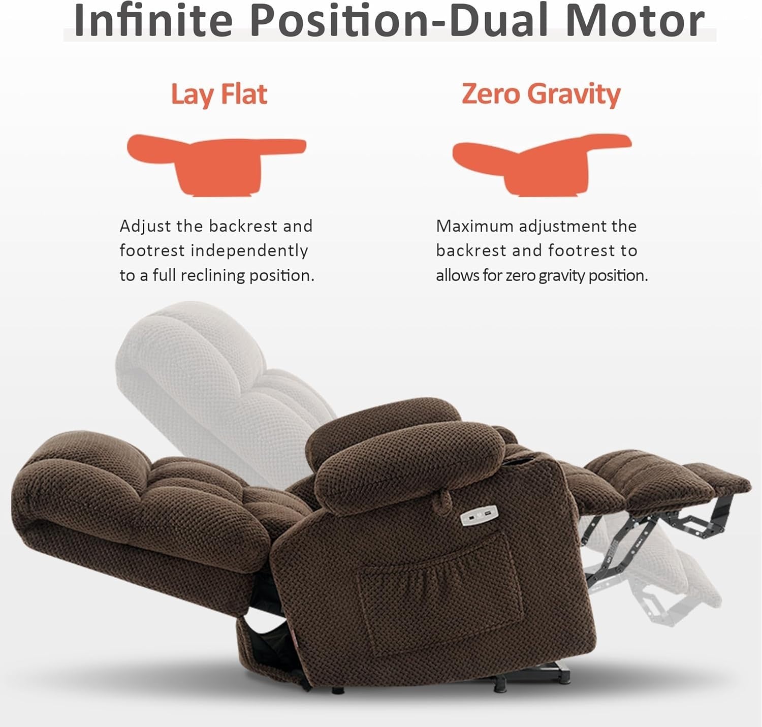 Dual Motor Lift Recliner Chair Heat Massage Elderly Riser USB Large Footrest