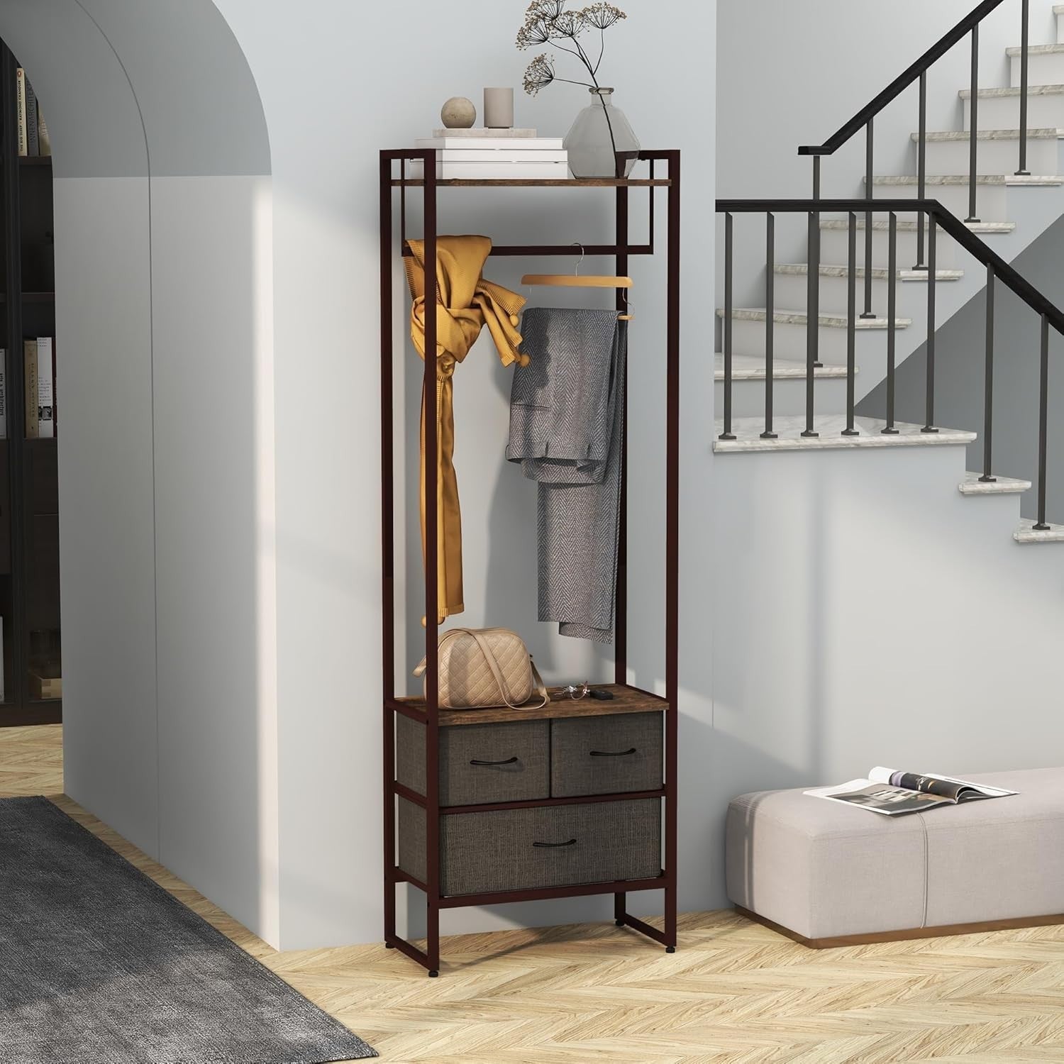 Clothes Rail with 3 Drawers Garment Rack Rustic Brown 178cm