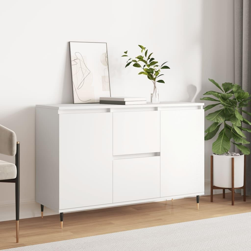 White Engineered Wood Sideboard with Iron Legs – Durable Storage Cabinet
