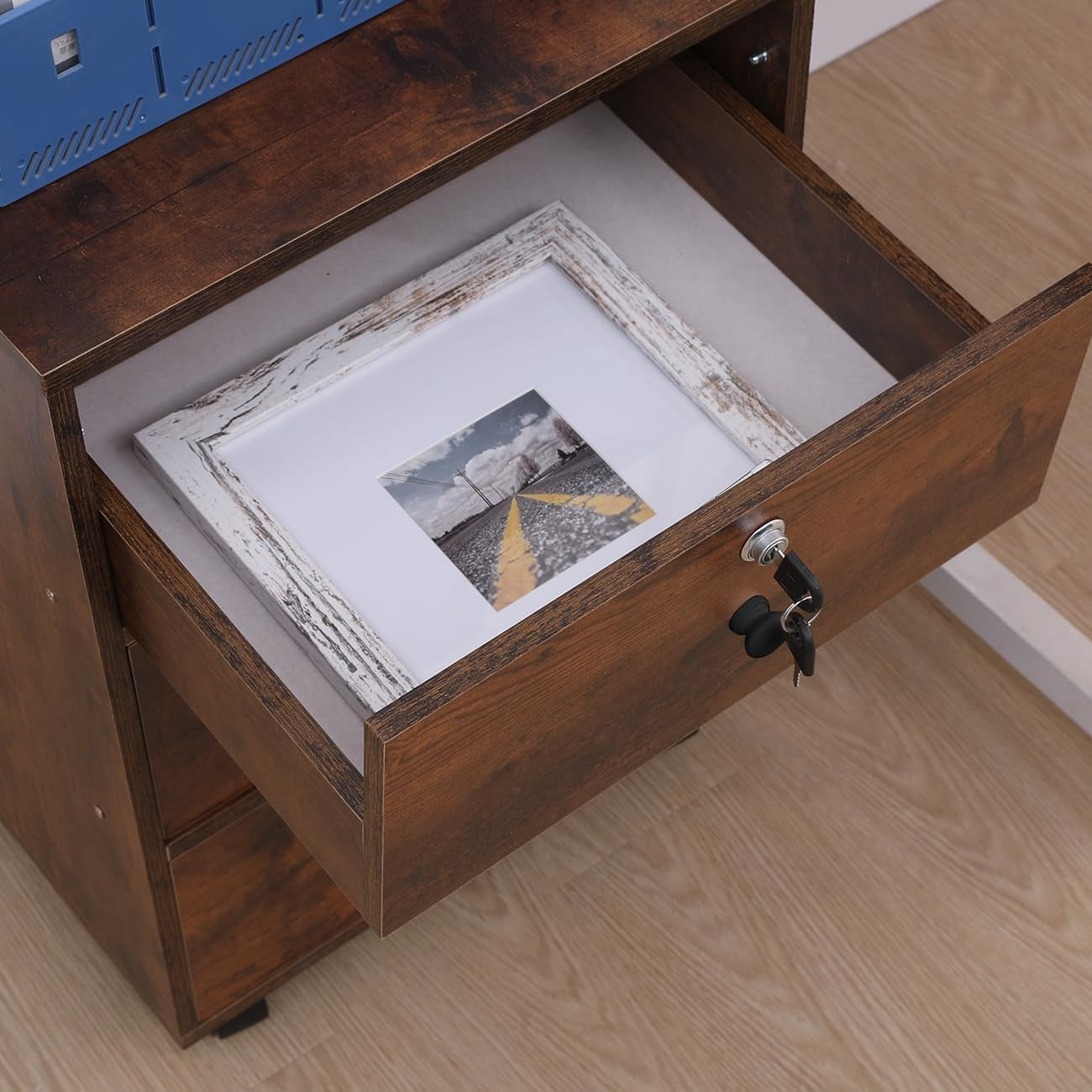 Espresso Lockable Mobile Filing Cabinet 3 Drawer Under Desk