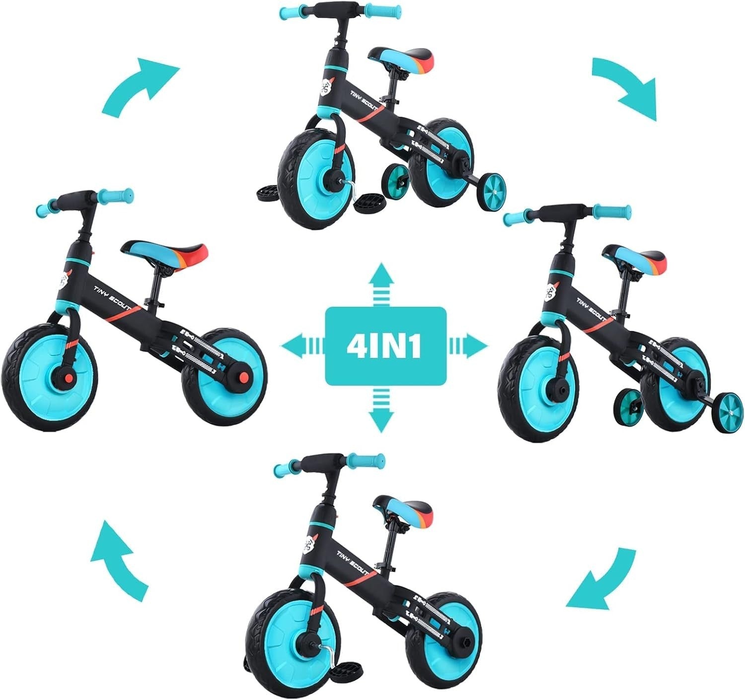 4 in 1 Kids Balance Bike 12" Pedal Bicycle Training Wheels Blue 2-5Y