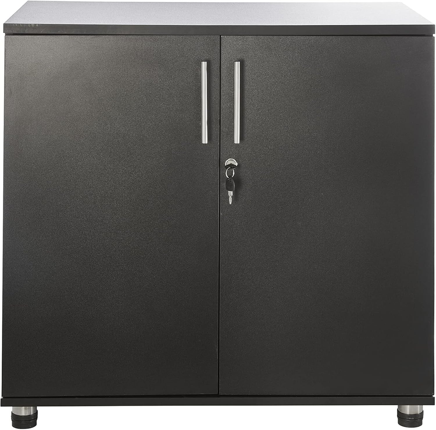 Black Metal Storage Cabinet with Lock 2 Door Cupboard Office Desk Height