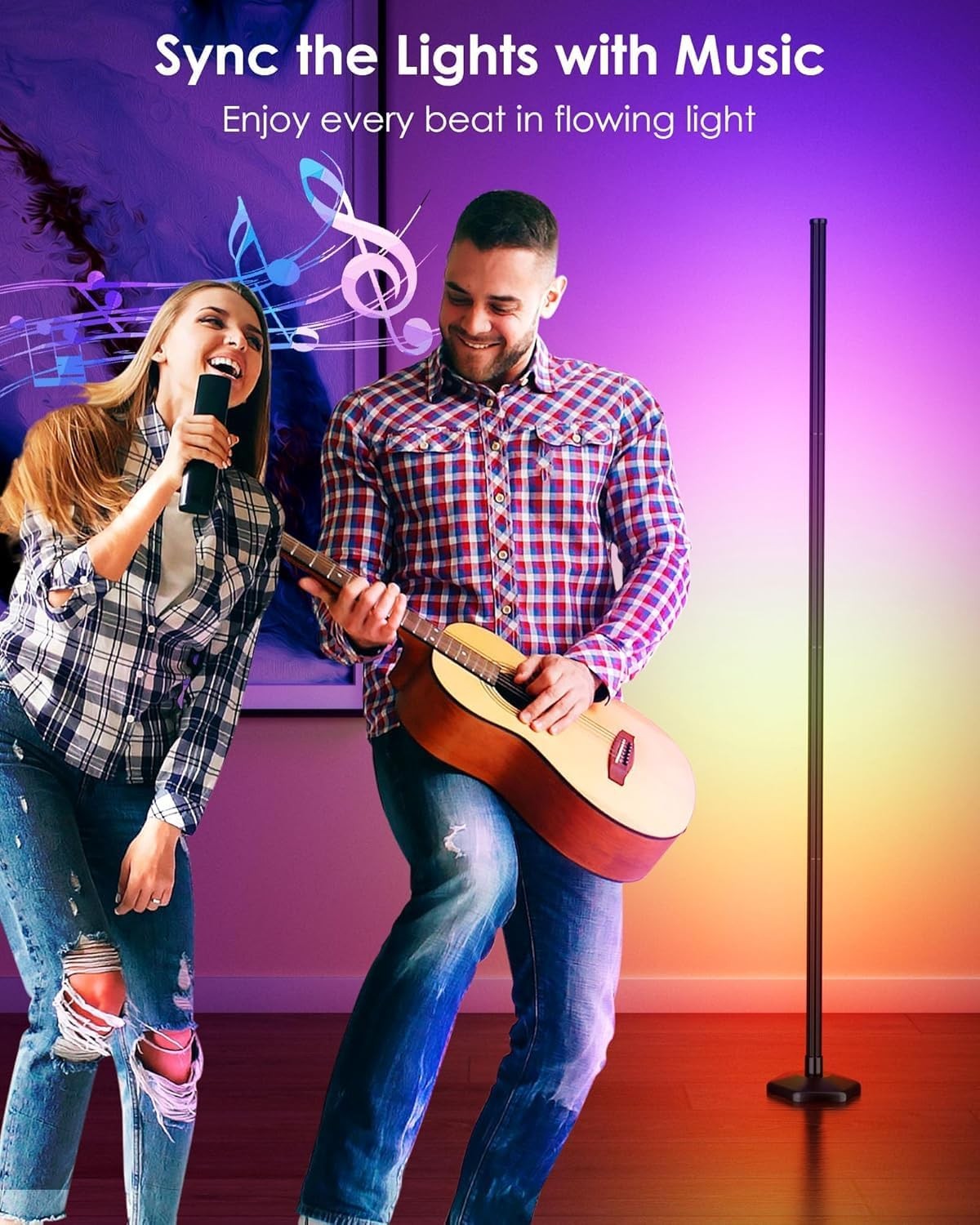 RGB Corner Floor Lamp 2 Pack App Remote Music Sync LED Mood Light Gaming Room