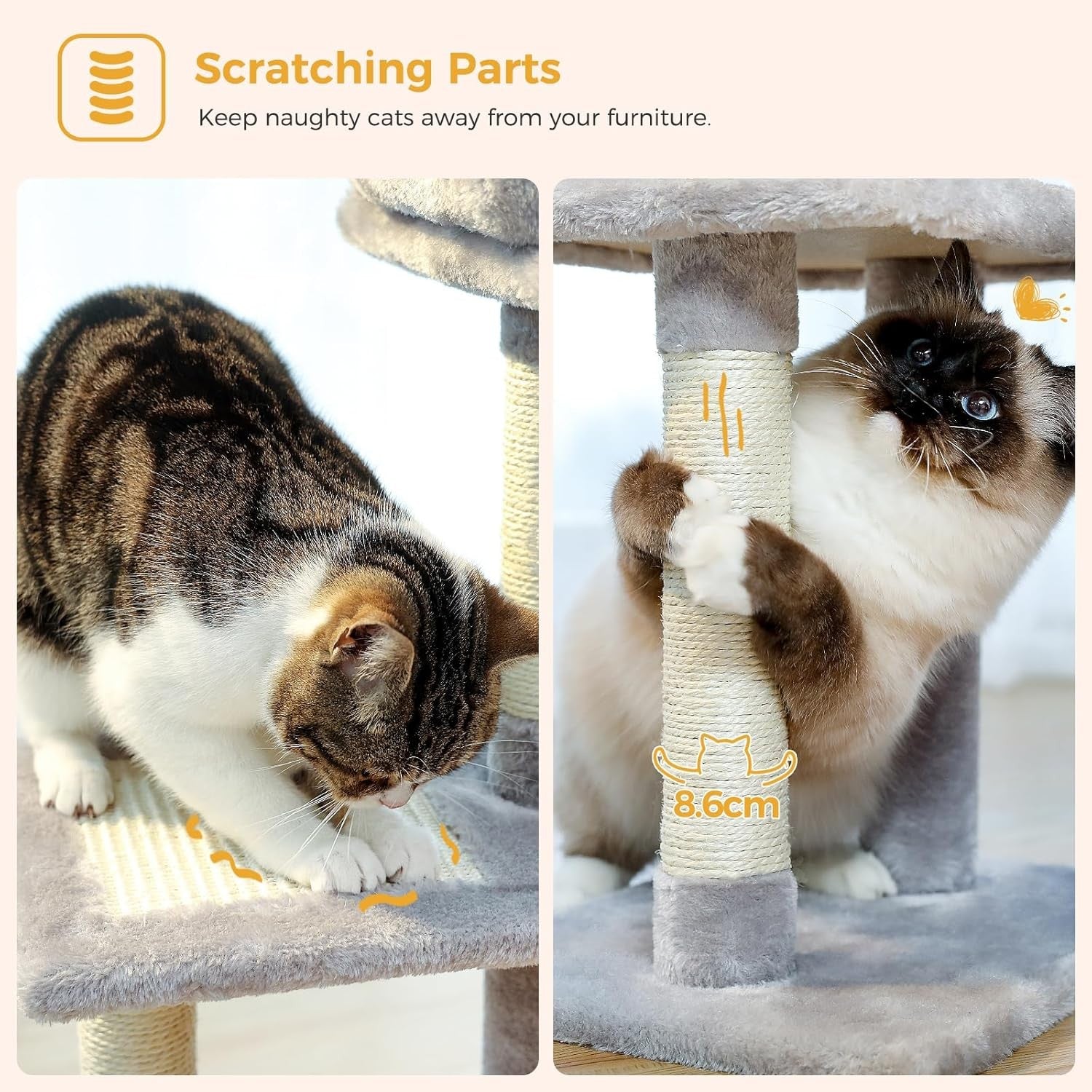 Small Cat Tree 73cm Indoor Cat Tower With Condo Hammock Scratching Posts