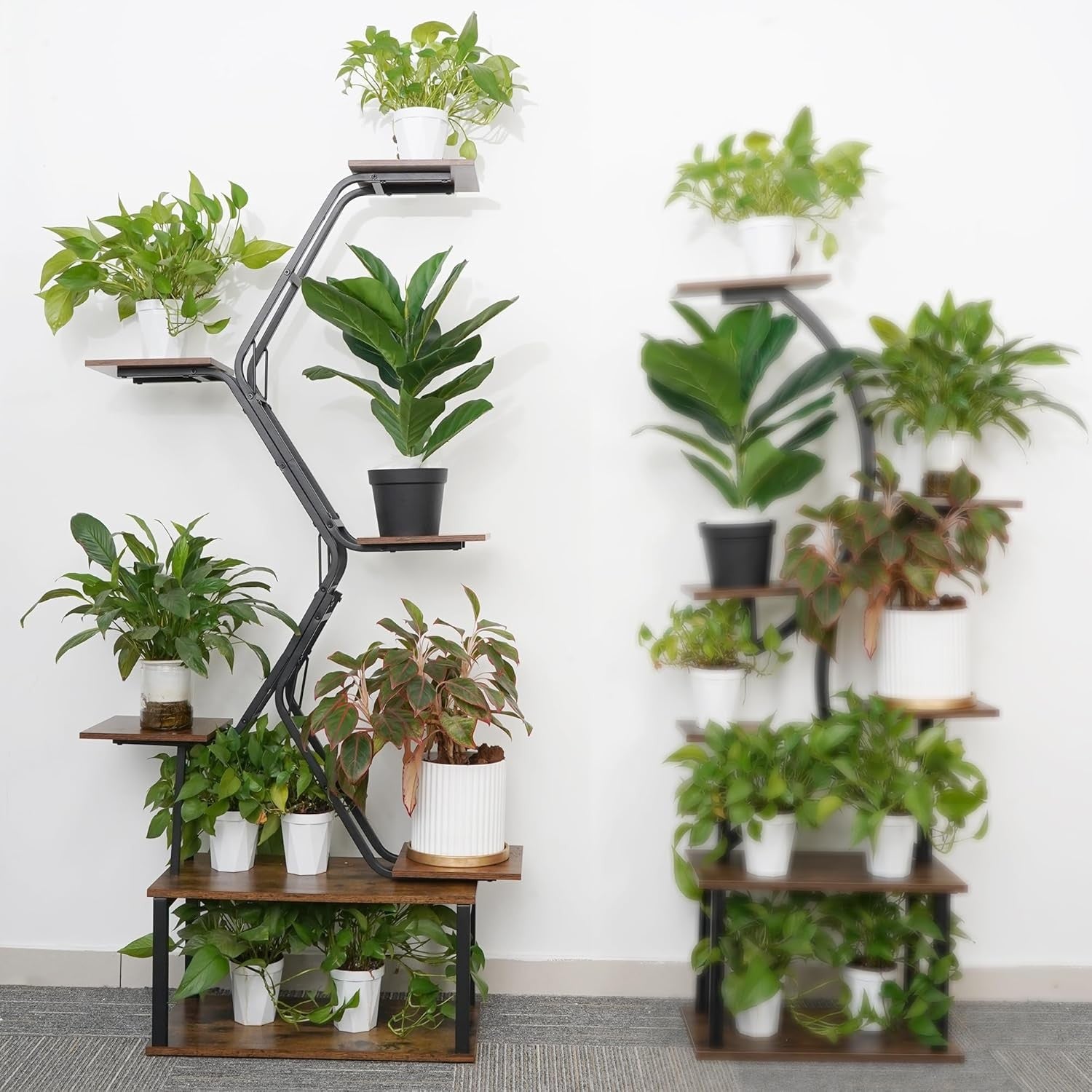 7 Tier Tall Metal Plant Stand with Grow Lights Indoor Outdoor Flower Shelf