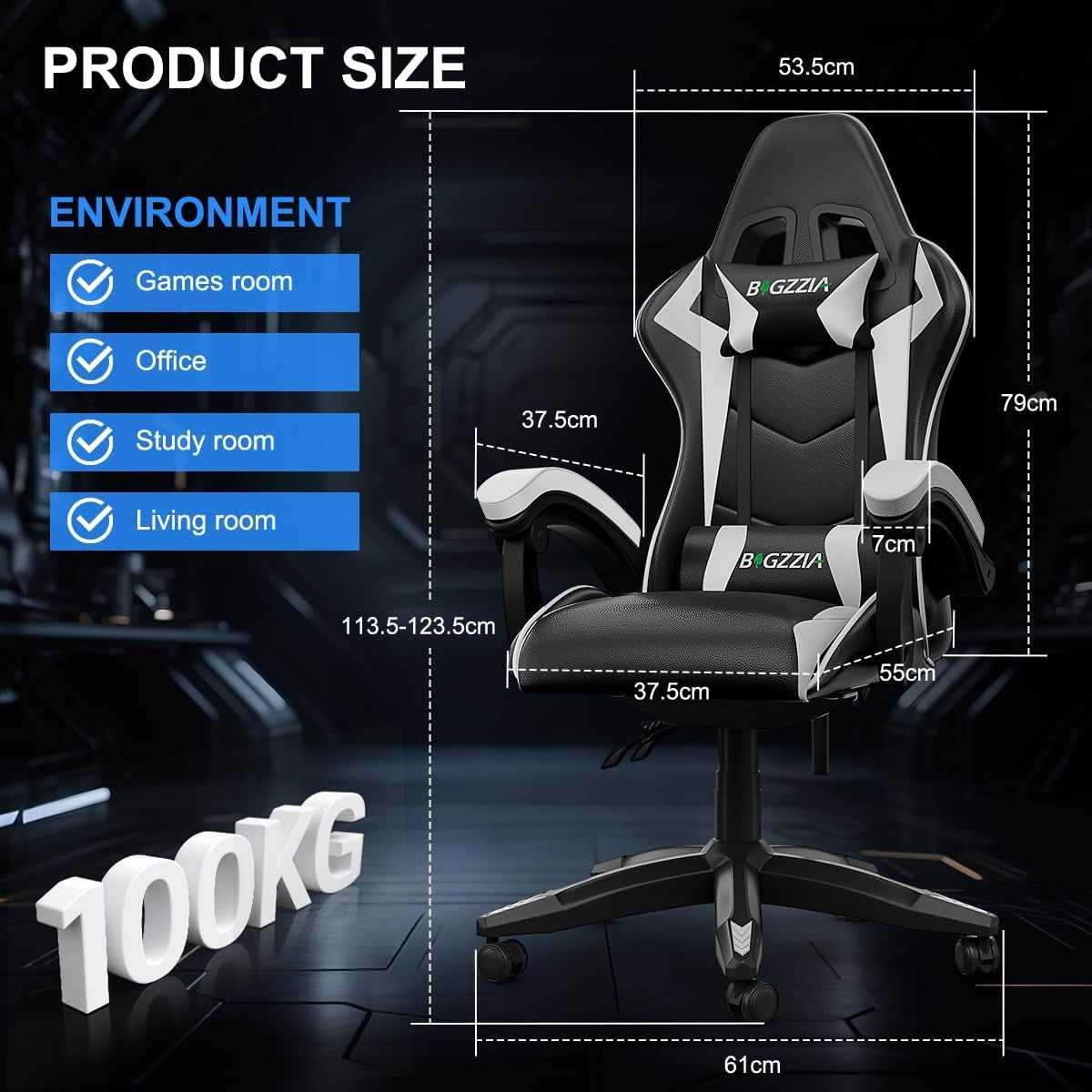 Gaming Chair w/ Bluetooth Speakers White Reclining Ergonomic
