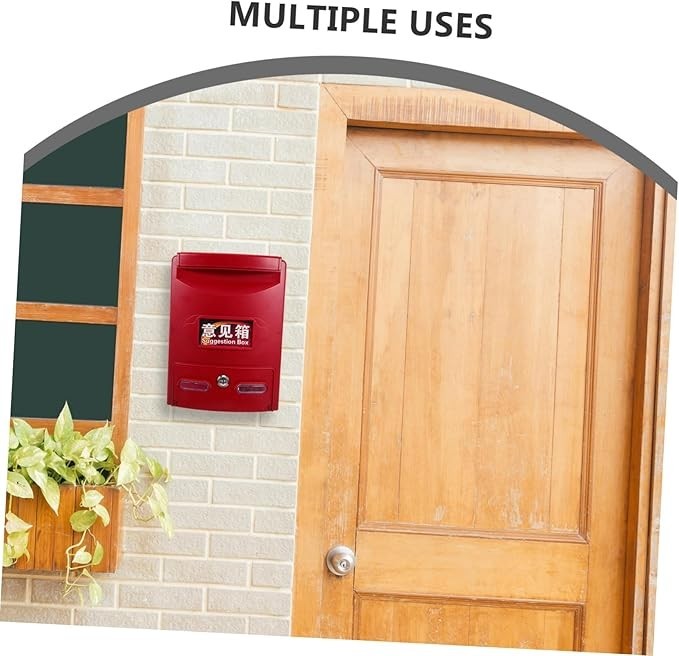 Lockable Wall Mount Mailbox Red ABS Weatherproof Secure Post Box 28.5x21.5x8cm