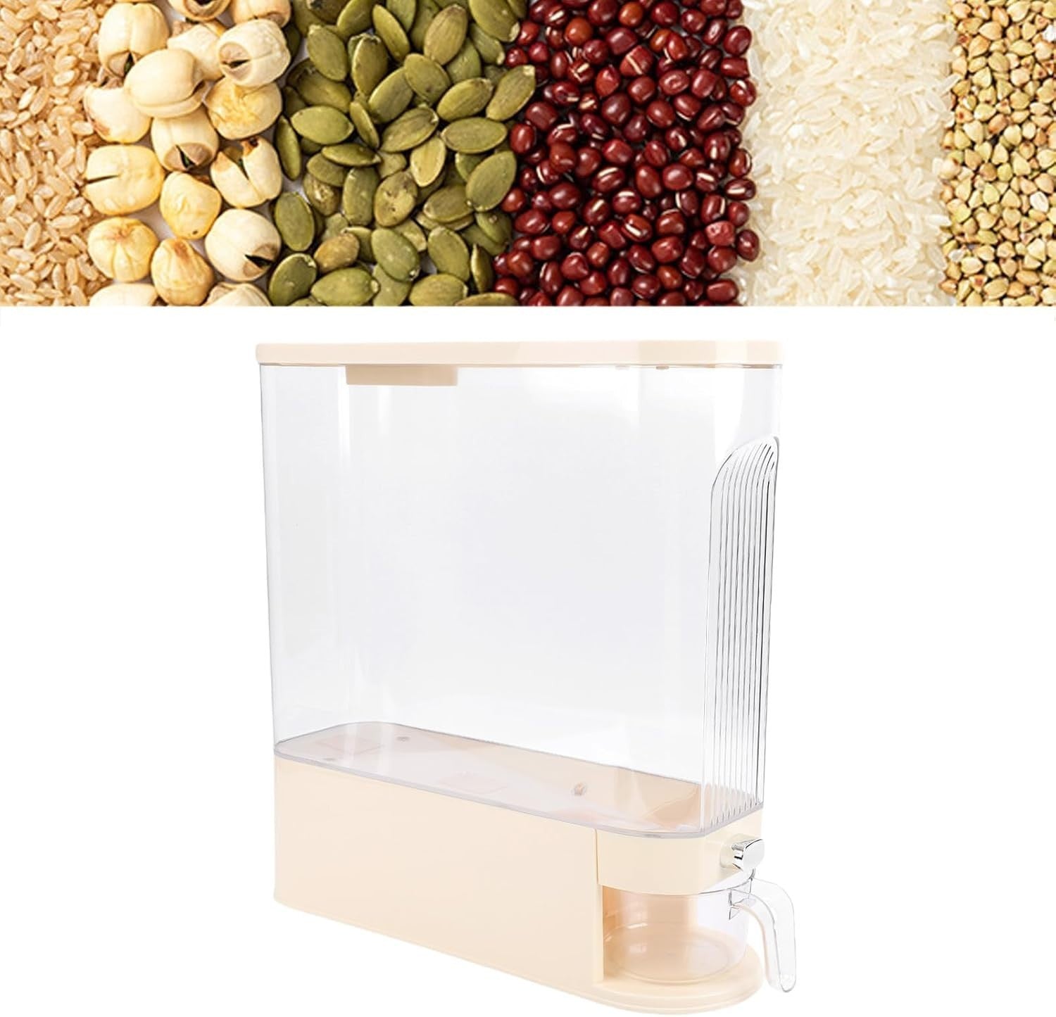 Slim Rice Dispenser Airtight PP Grain Storage Container 41x38x14cm