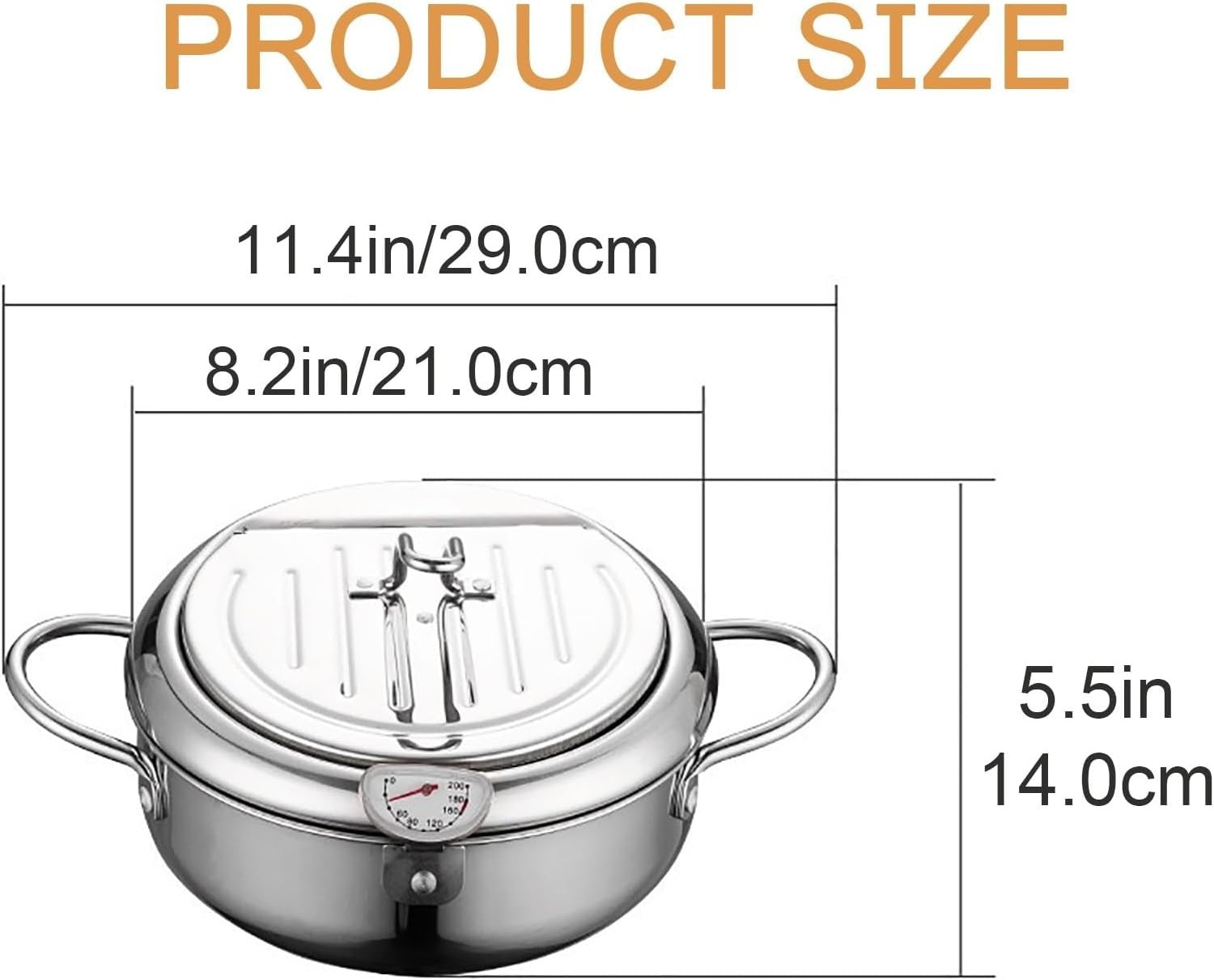 21cm Stainless Steel Tempura Frying Pot w Thermometer Lid Oil Spout