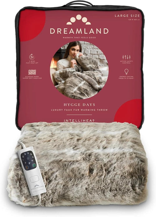 Luxury Heated Throw Faux Fur Electric Blanket Fast Heat Timer 160x120cm