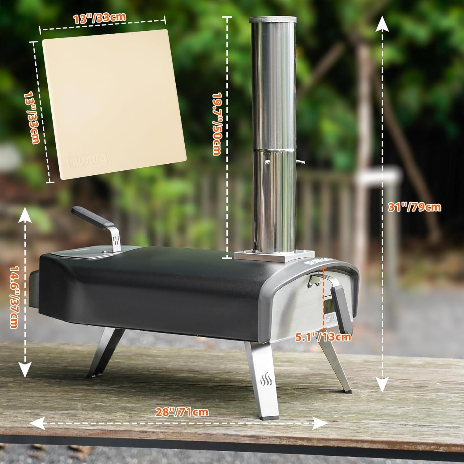Outdoor Wood & Charcoal Pizza Oven | Portable Garden BBQ Cooker w/ Stone & Peel