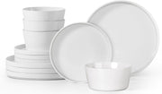 12pc Stoneware Dinnerware Set Plates Bowls Handmade Speckled White