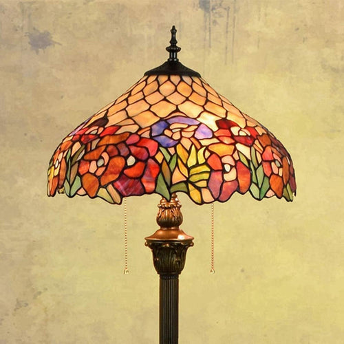 Stained Glass Floor Lamp 63" Tall | Vintage Resin Base, 16" Shade, E27