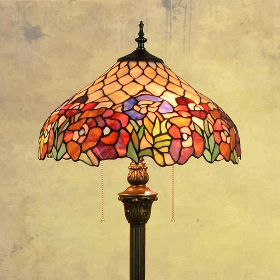 Stained Glass Floor Lamp 63" Tall | Vintage Resin Base, 16" Shade, E27