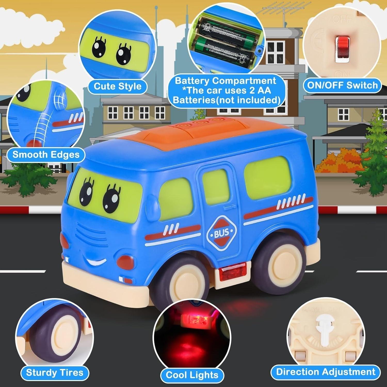 Cartoon RC Bus Toy 2.4GHz Remote Control Car for Toddlers Boys Age 1–3