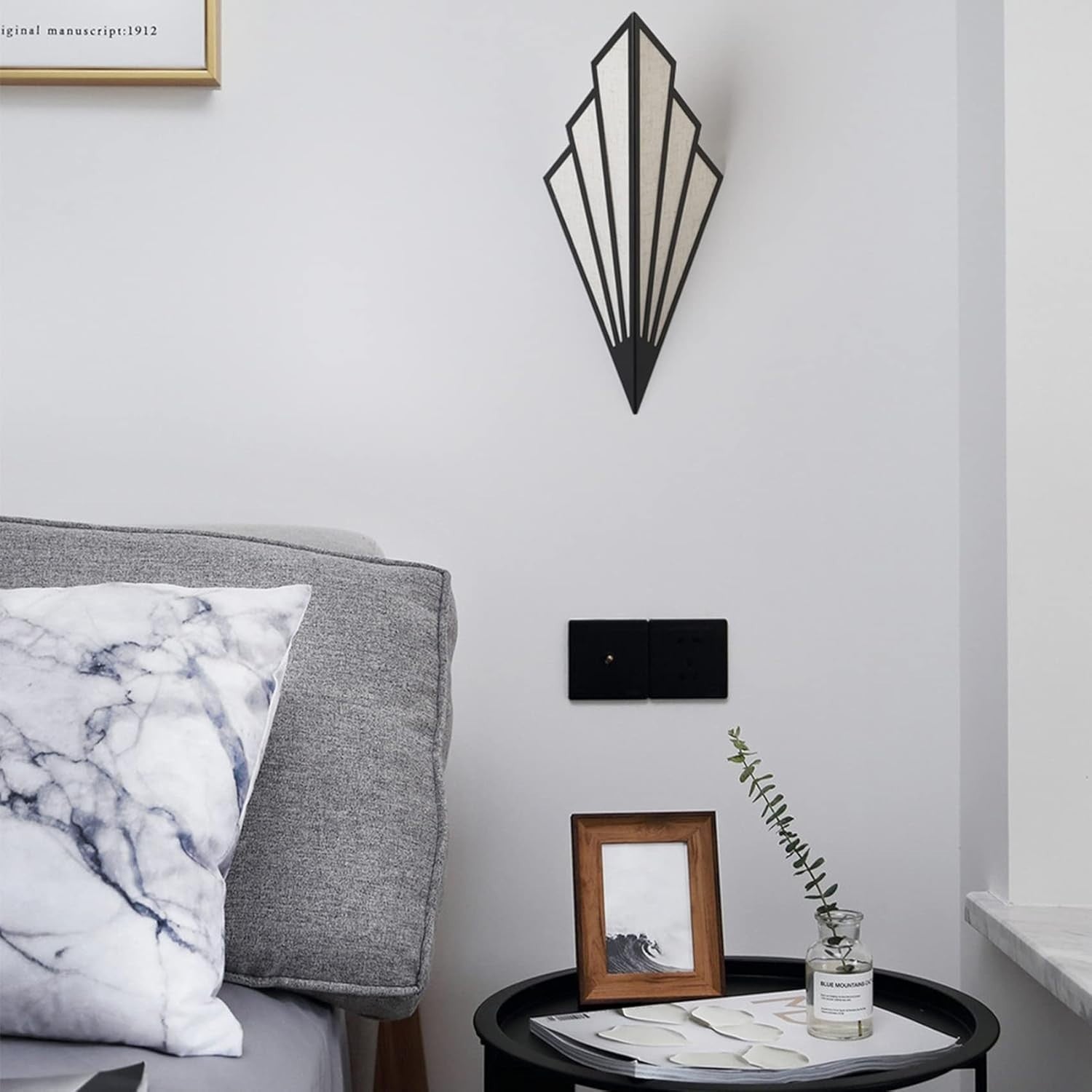 Modern Black Art Deco Wall Sconce Light E14 Fan Design for Hallway Lounge