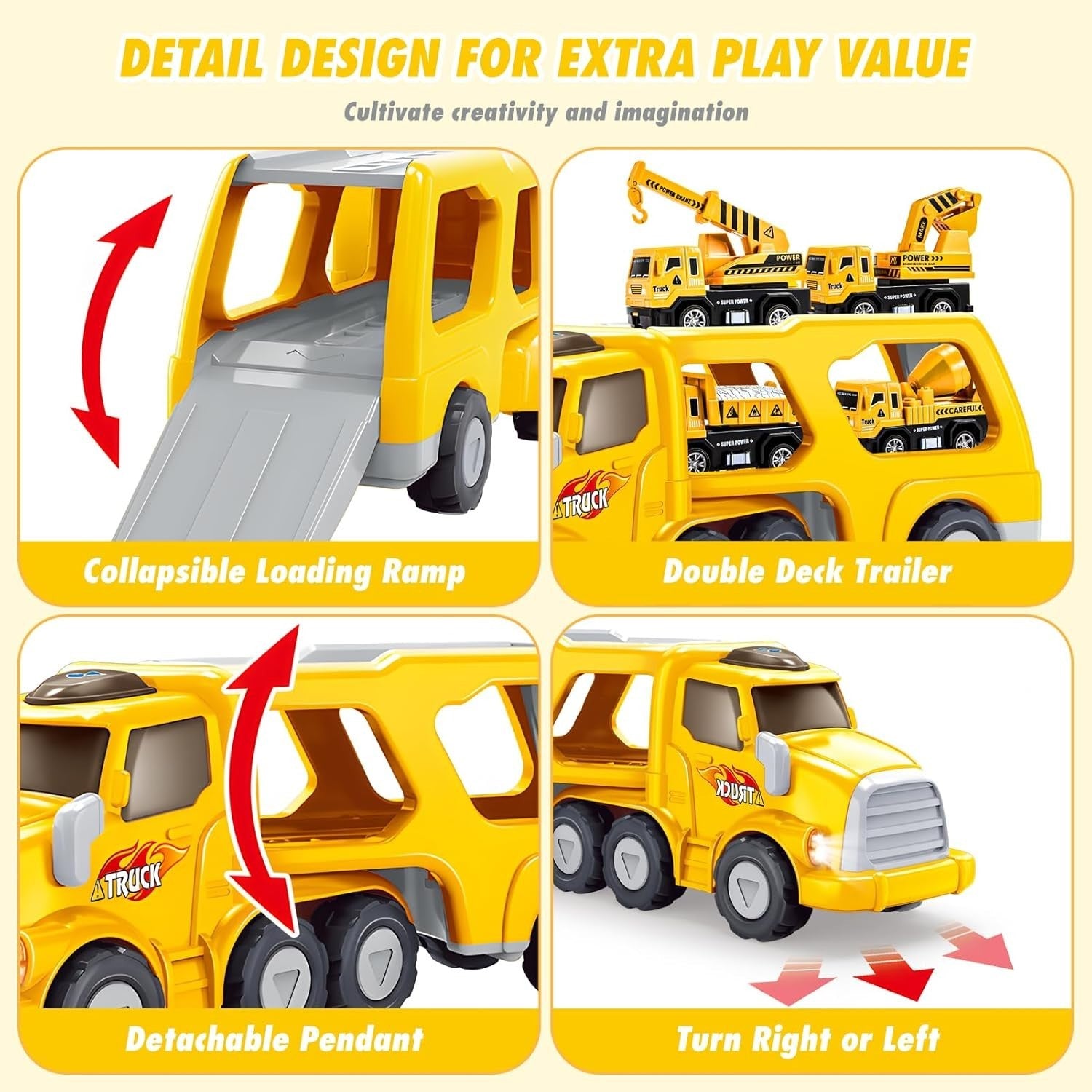 Construction Toy Truck Set for Boys Age 2-6, 5-in-1 Digger Vehicle Gift