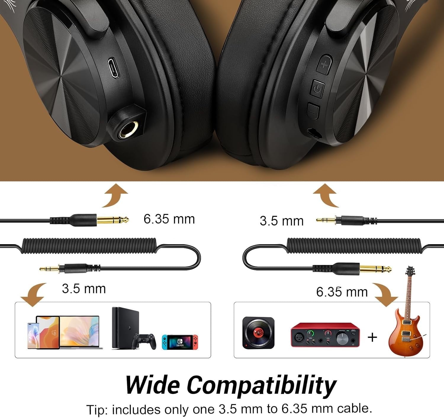 OneOdio Gold Bluetooth Headphones 72H HiFi DJ Studio Over Ear Foldable Set