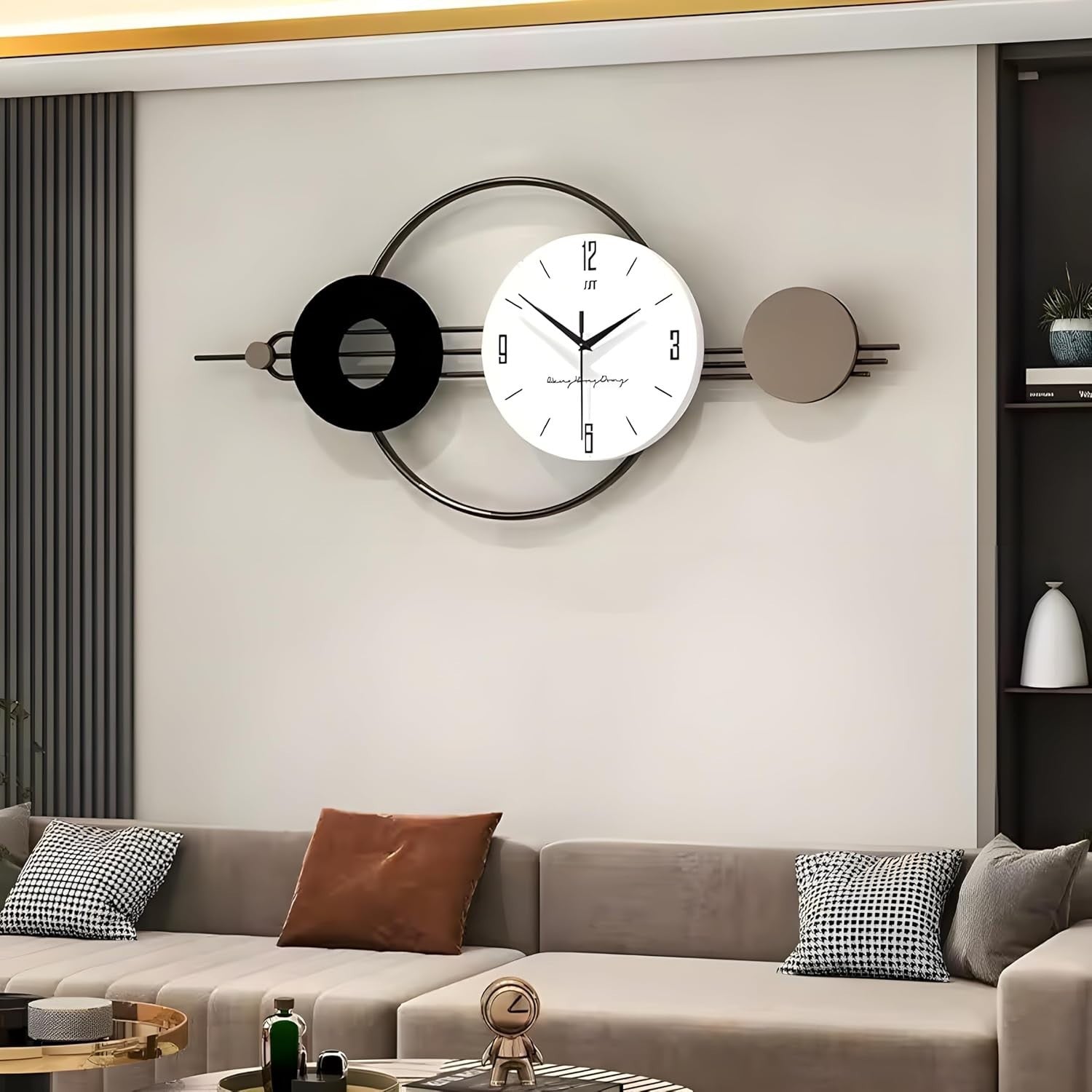 80cm Large Modern Wall Clock Silent Quartz Black White Living Room Decor