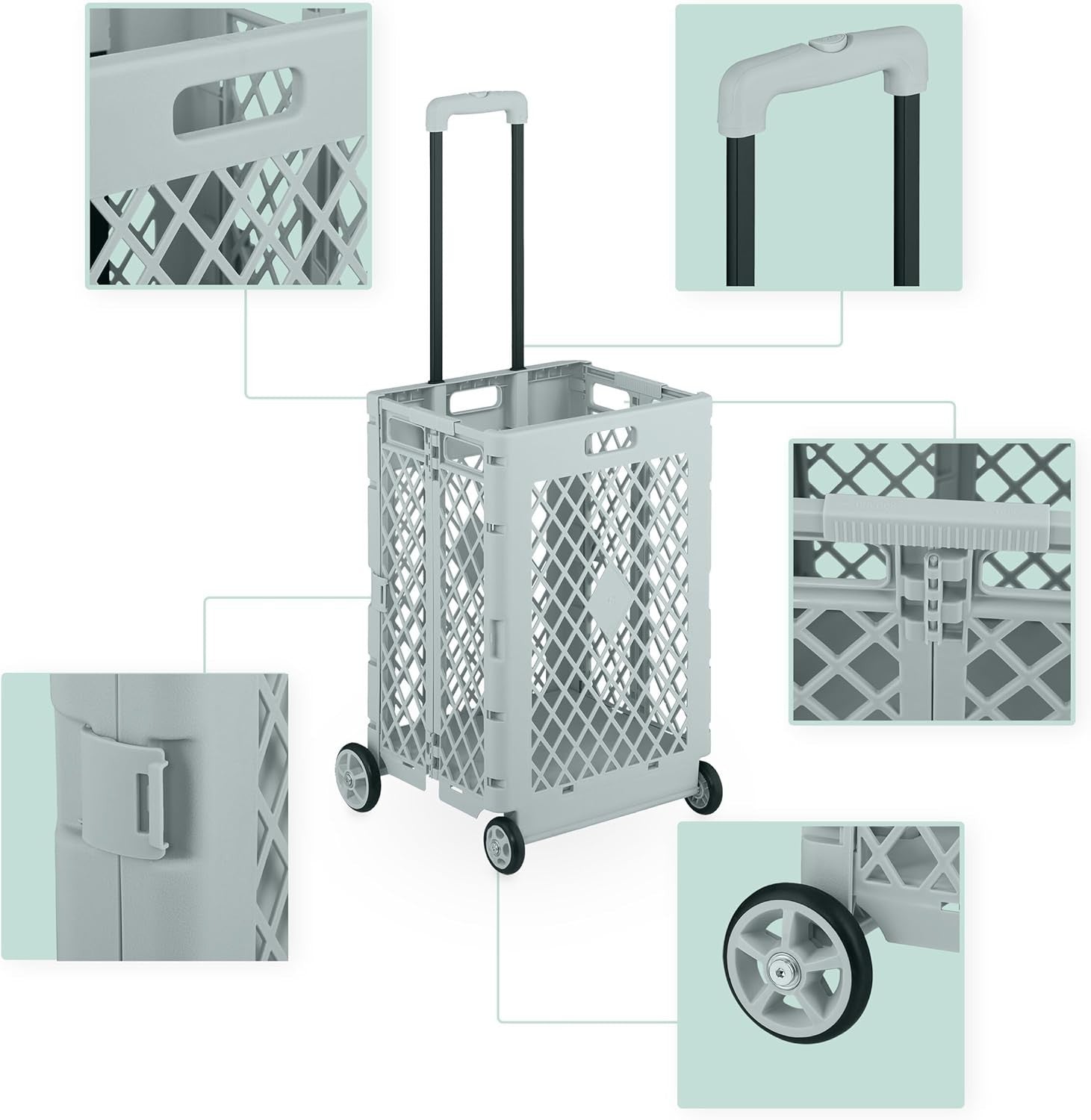 Collapsible Shopping Trolley with Wheels 25kg Load Folding Cart Handle