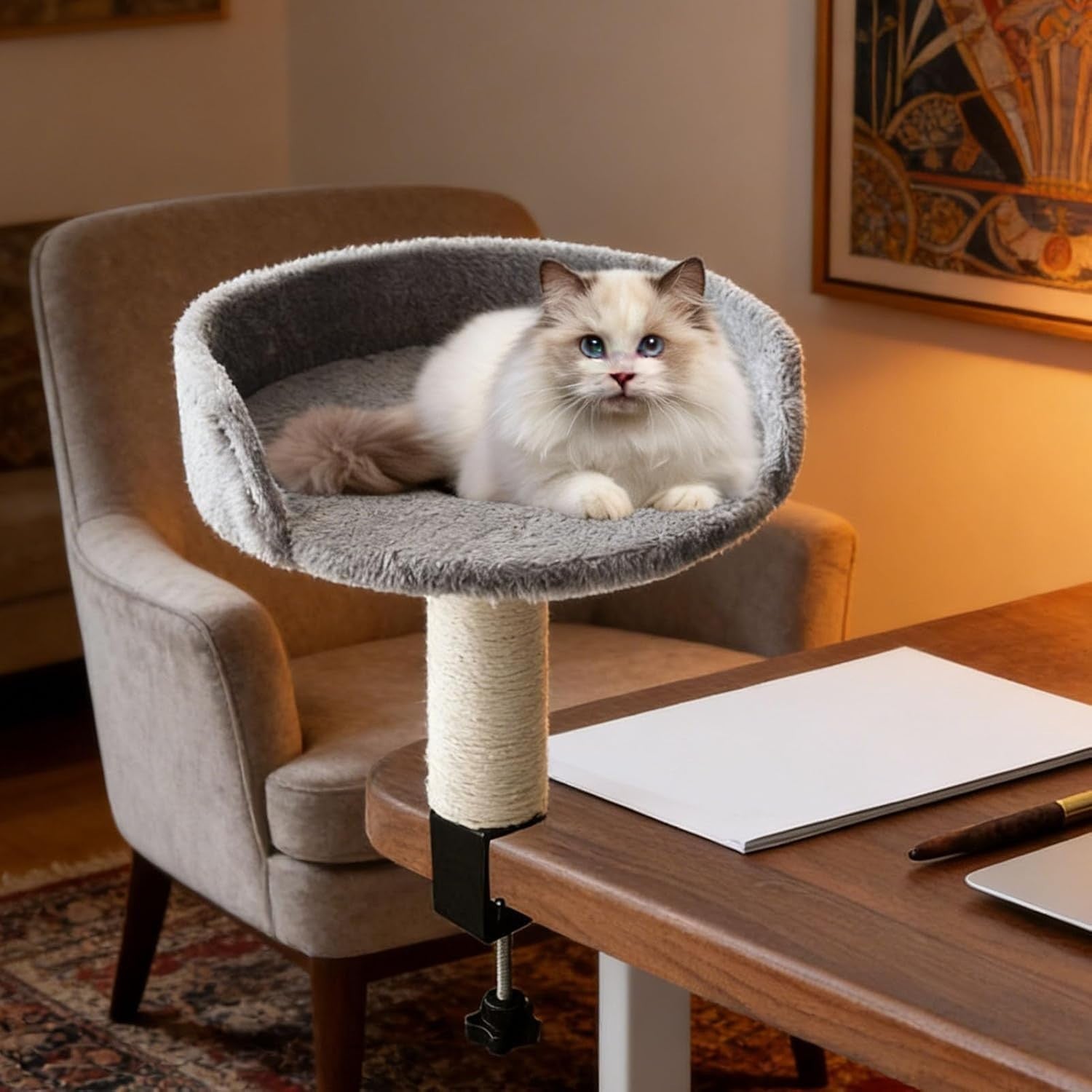 360° Rotating Cat Desk Bed Heavy Duty Steel Clamp On Cat Nest