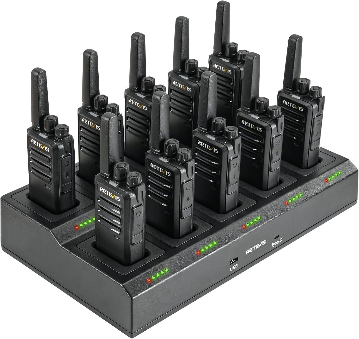 Professional Walkie Talkies 10 Pack PMR446 VOX Rechargeable w/ Charger