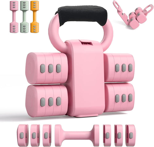 Pink 2-in-1 Adjustable Dumbbell Kettlebell Set Quick Change 2.2–5.5lb
