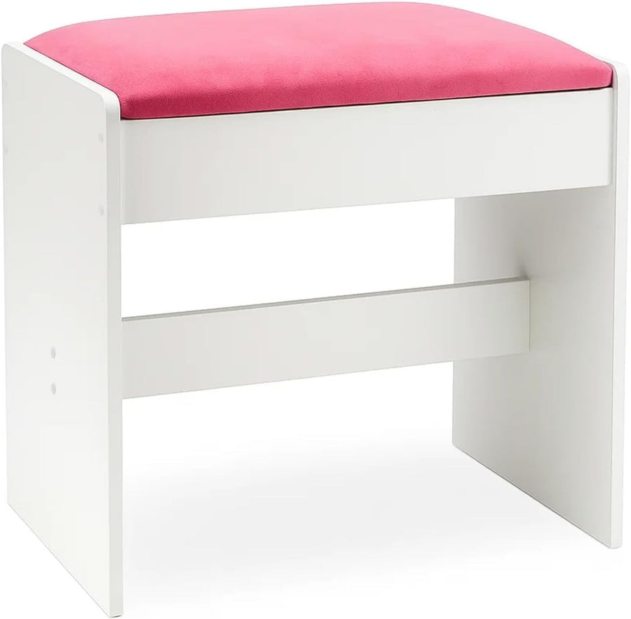 Pink Padded Vanity Stool – Simple PU Dressing Table Seat for Bedroom