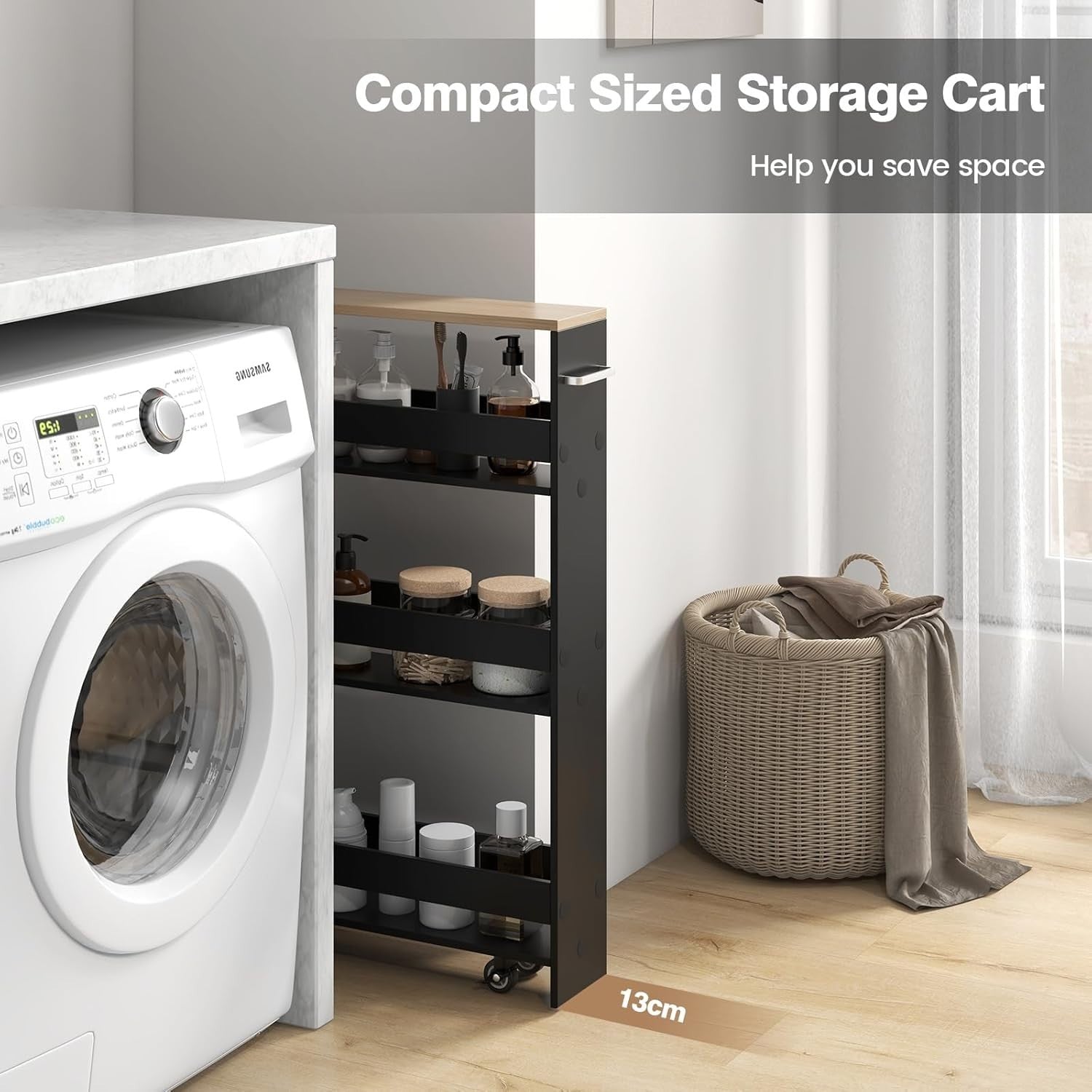Slim 4 Tier Rolling Storage Cart Narrow Kitchen Shelf Organizer Wheels