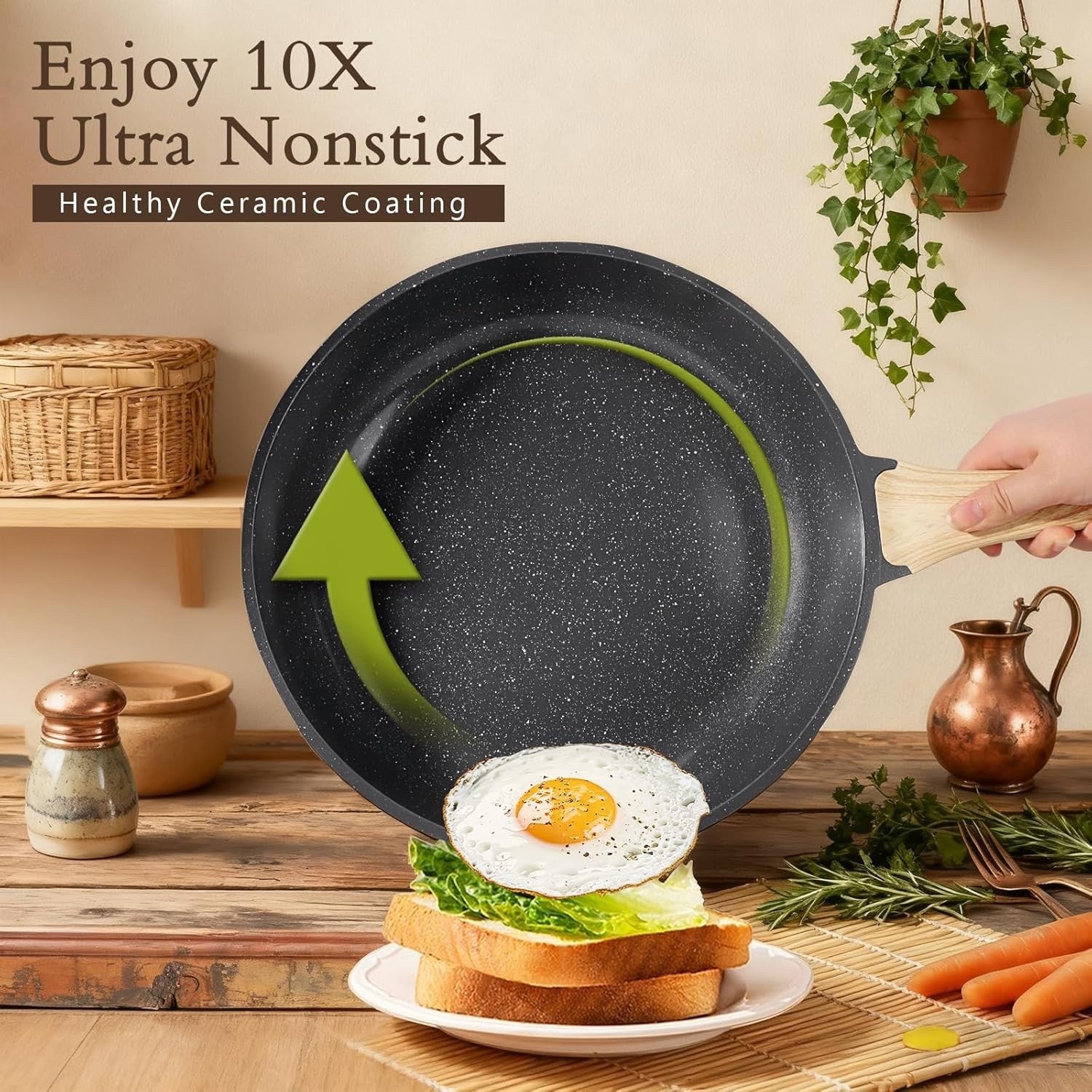 17Pcs Dark Grey Ceramic Non-Stick Cookware Set with Lids & Utensils, PFAS-Free