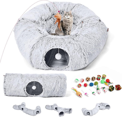 Odoland Cat Tunnel Toy Bed Foldable Donut Play Tunnel w 20 Toys
