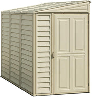 4x8ft Vinyl Garden Shed Metal Roof Lockable Maintenance-Free Ivory