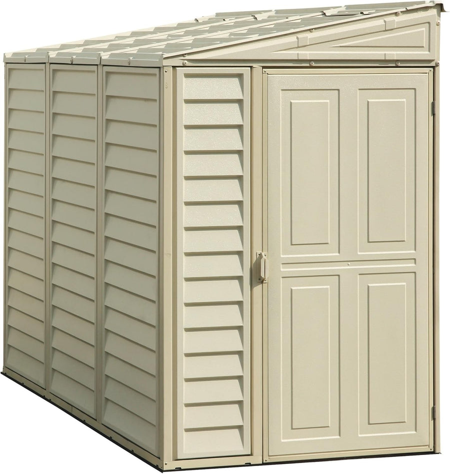 4x8ft Vinyl Garden Shed Metal Roof Lockable Maintenance-Free Ivory