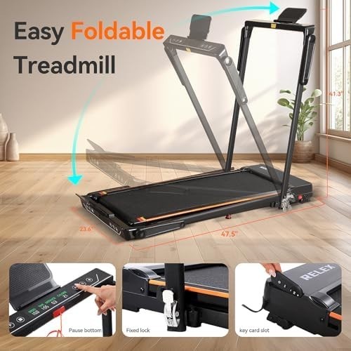 RELEX Foldable Walking Pad Treadmill 1-12 km/h Incline LED Compact